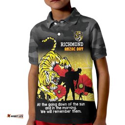 Custom Richmond Football ANZAC Kid Polo Shirt Gallipoli Camouflage With Poppies