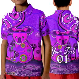 Custom Personalised Aboriginal Art Koala Polo Shirt KID Indigenous Unique Vibes - Purple