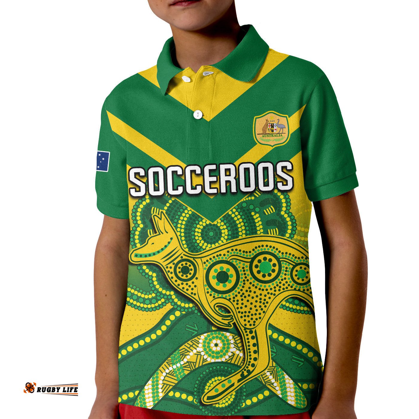 Australia Soccer Polo Shirt KID Champions Aboriginal Kangaroos World Cup Football Socceroos