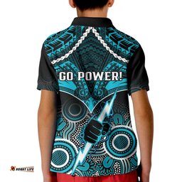 Port Adelaide Football Kid Polo Shirt Power Aboriginal Mix Polynesian Pattern