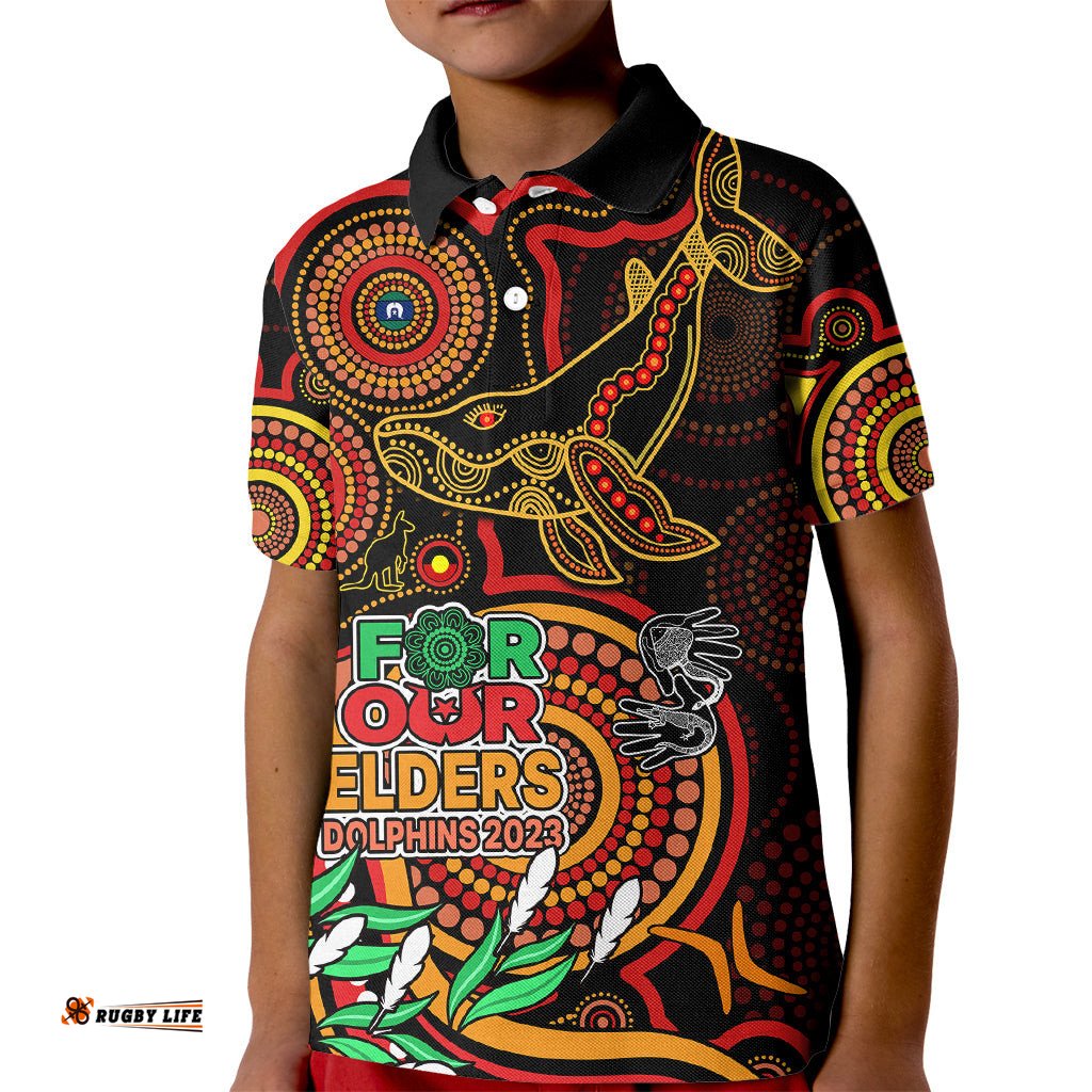 Custom Dolphins Rugby Aboriginal Art Kid Polo Shirt NAIDOC Indigenous Tribal