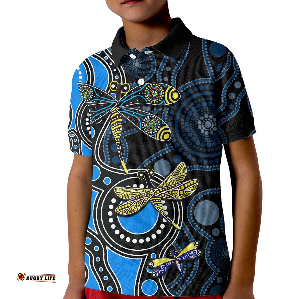 Aboriginal Dragonfly Kid Polo Shirt Blue Style