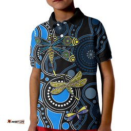 Aboriginal Dragonfly Kid Polo Shirt Blue Style