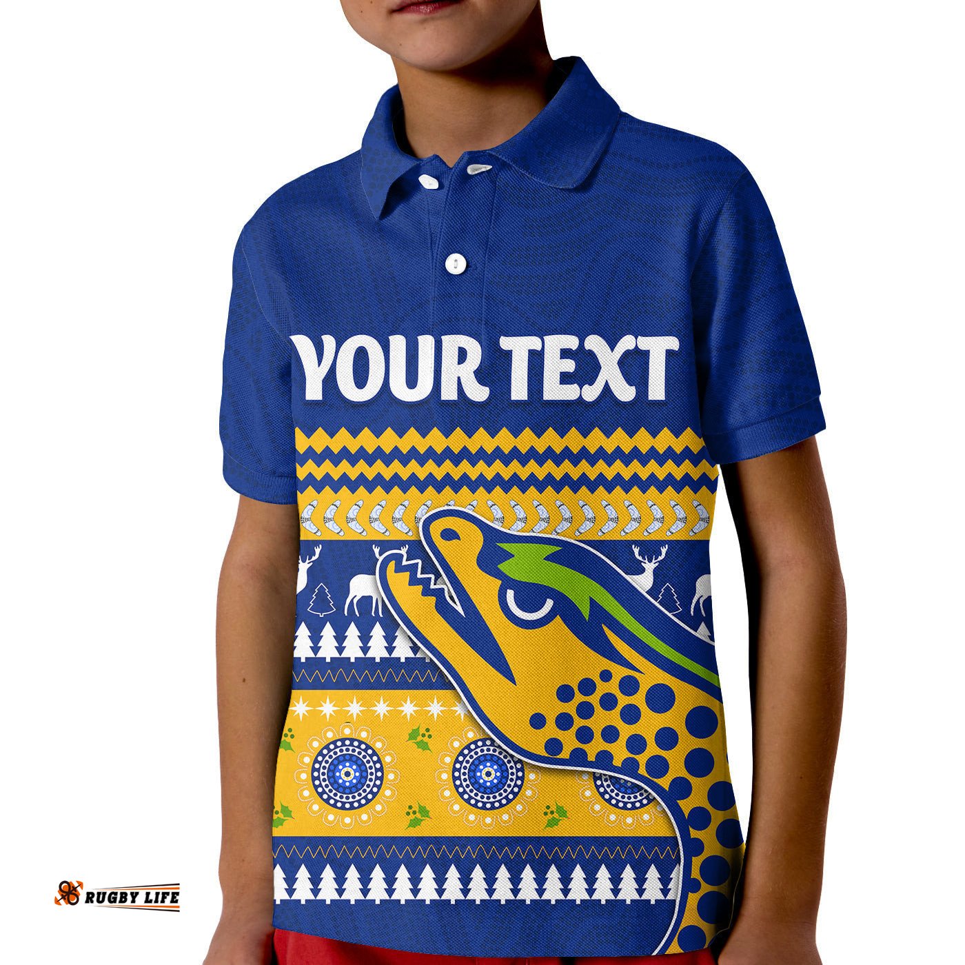 Custom Personalised Eels Indigenous Polo Shirt KID Parramatta Christmas