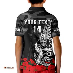 Custom Text And Number Warriors ANZACPolo Shirt KID NZ Fern Camouflage Poppy Mix Aboriginal