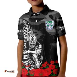 Custom Text And Number Warriors ANZACPolo Shirt KID NZ Fern Camouflage Poppy Mix Aboriginal