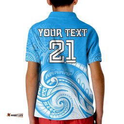 Custom Text And Number Super Blues Rugby Union Auckland Kid Polo Shirt New Zealand Koru Maori