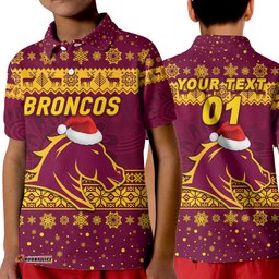 Custom Personalised Brisbane Broncos Polo Shirt KID Christmas Simple Style - Maroon
