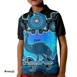 Personalised Australia Aquarius Emu Zodiac Kid Polo Shirt Auz Astrology Aboriginal - Aqua