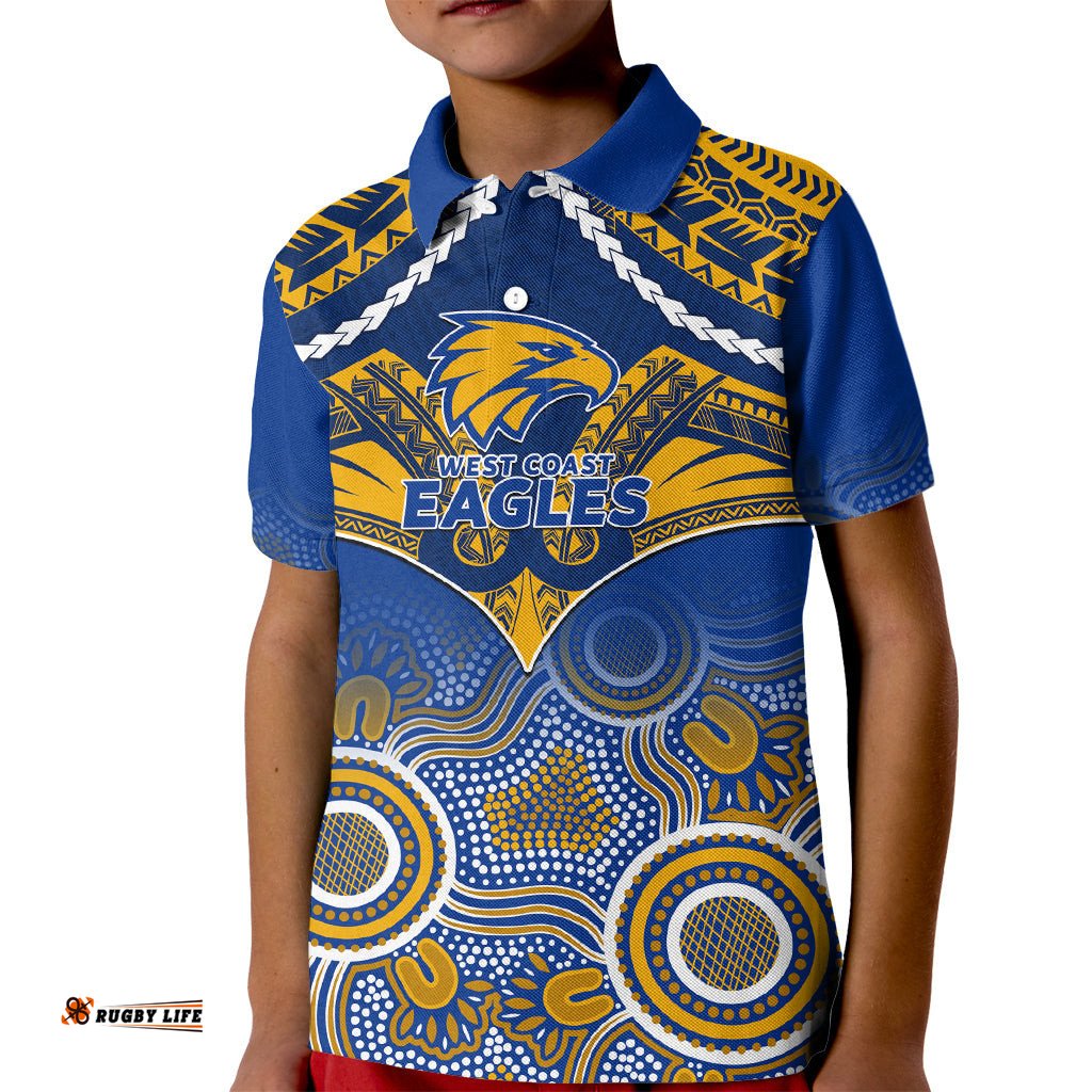 West Coast Football Kid Polo Shirt Eagles Aboriginal Mix Polynesian Pattern