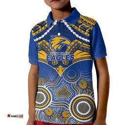 West Coast Football Kid Polo Shirt Eagles Aboriginal Mix Polynesian Pattern