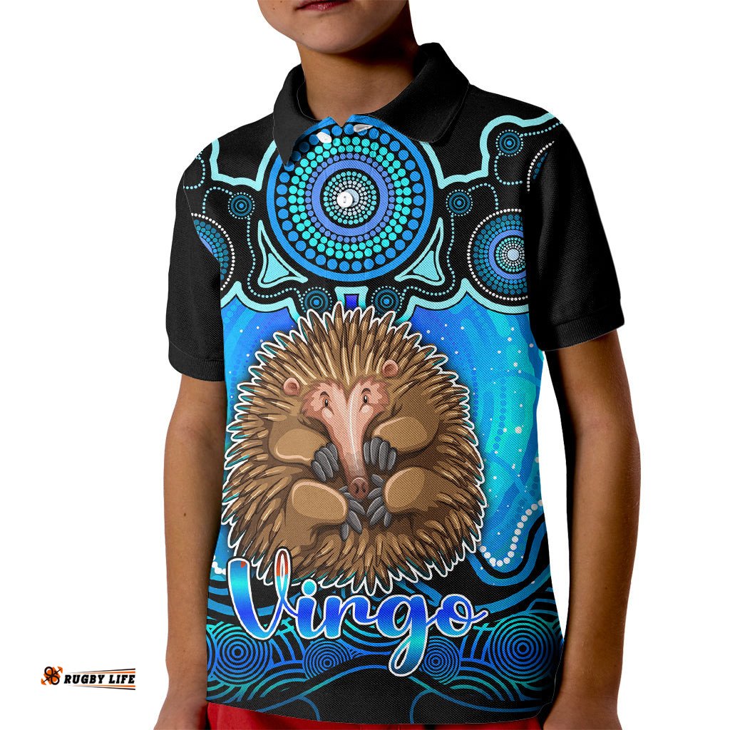 Personalised Australia Virgo Echidna Zodiac Kid Polo Shirt Auz Astrology Aboriginal - Aqua