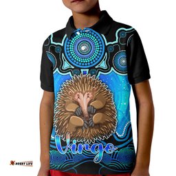 Personalised Australia Virgo Echidna Zodiac Kid Polo Shirt Auz Astrology Aboriginal - Aqua