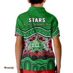 Stars Cricket ANZAC Polo Shirt KID Melbourne Poppy Aboriginal Camouflage