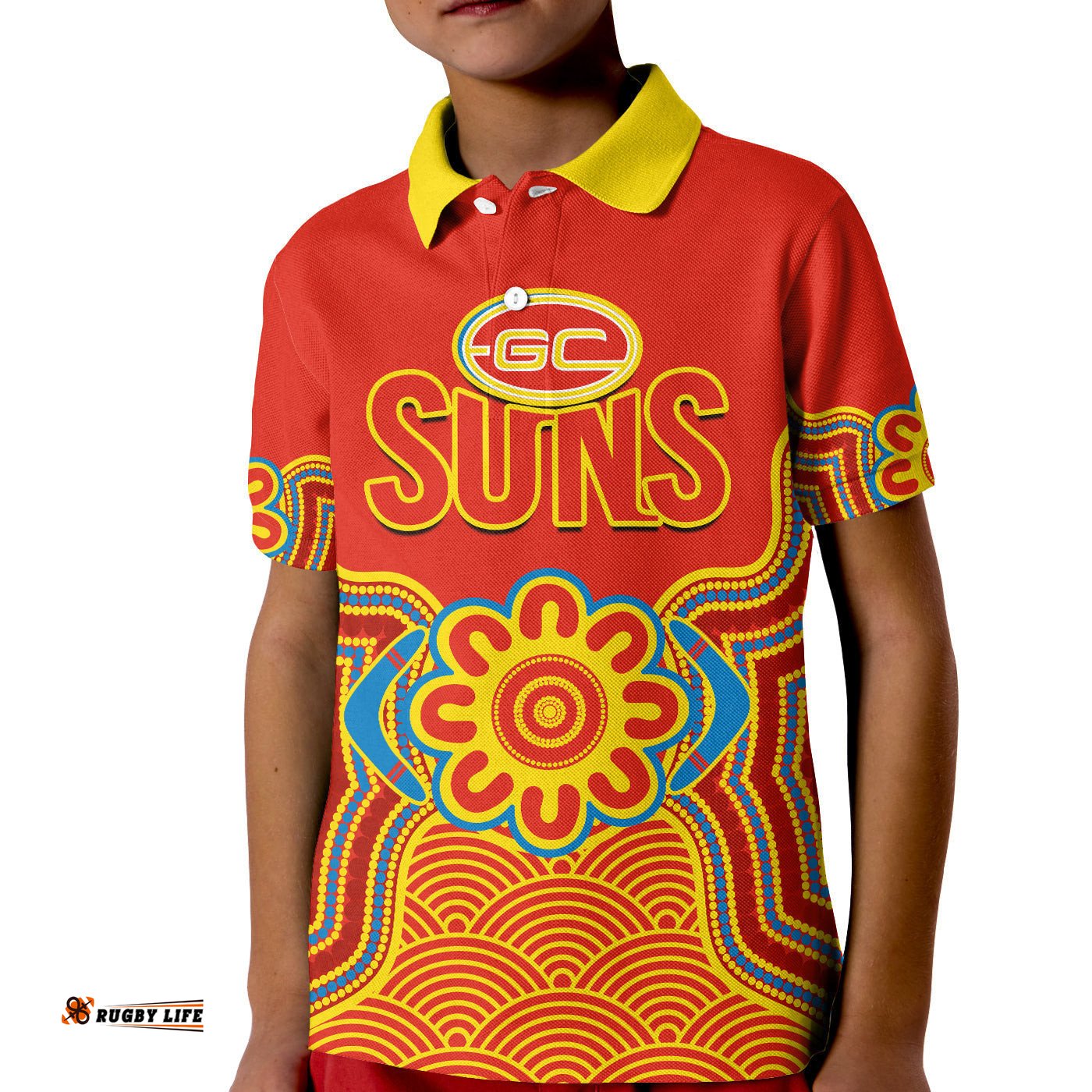 Gold Coast Football Polo Shirt KID Suns Indigenous Pattern