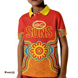 Gold Coast Football Polo Shirt KID Suns Indigenous Pattern
