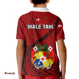 Tonga Rugby Kid Polo Shirt Tongan Ngatu Pattern Black Version
