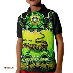 Personalised Australia Capricorn Goanna Zodiac Kid Polo Shirt Auz Astrology Aboriginal - Green