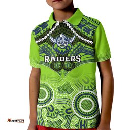 Personalised Raiders Rugby Kid Polo Shirt Canberra 1981 Aboriginal Mix Polynesian Pattern