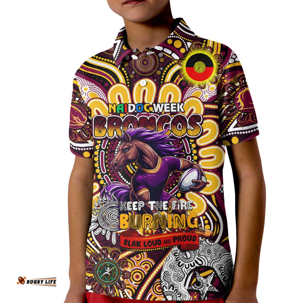 Custom NAIDOC Week 2024 Broncos Kid Polo Shirt Mascot Rugby