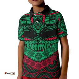 Custom Rabbitohs Rugby Kid Polo Shirt Polynesian and Aboriginal Special Version