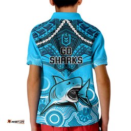 Sharks Rugby Kid Polo Shirt Go Sharkies Aboriginal Mix Polynesian Pattern