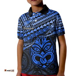 Personalised Matariki New Zealand Kid Polo Shirt Maori New Year Tiki Blue Version
