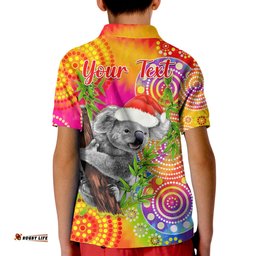 Custom Personalised Australia Koala Aboriginal Polo Shirt KID Rainbow Tie Dye Merry Christmas