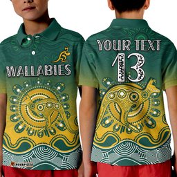 Custom Text and Number Wallabies Rugby Australia Polo Shirt KID Aboriginal