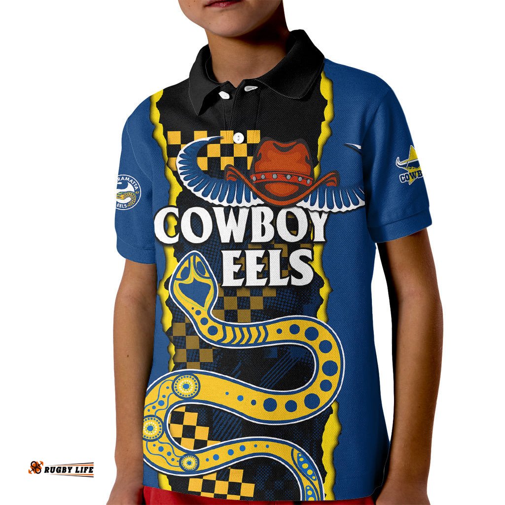 NRL Combine Cowboys and Parra Eels Kid Polo Shirt Sporty Style