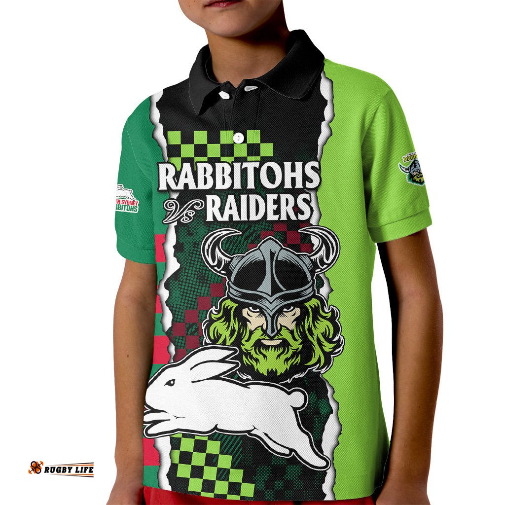 NRL Combine Rabbitohs and Raiders Kid Polo Shirt Sporty Style