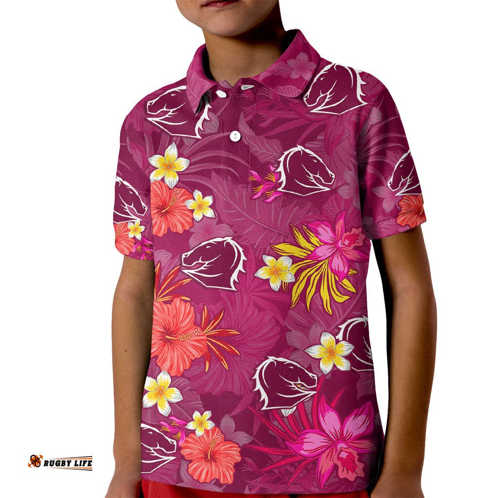 Broncos Rugby Kid Polo Shirt Beautiful Floral Pattern Spring Summer Vibe