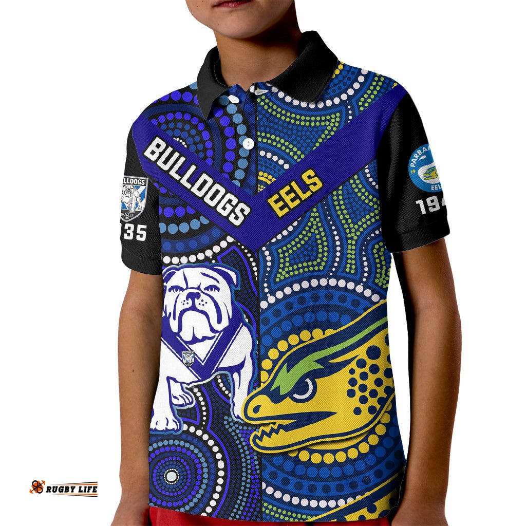Bulldogs Mix Parramatta Eels Rugby Kid Polo Shirt Aboriginal Version