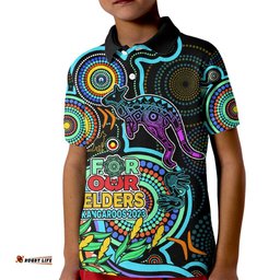 Kangaroos Football Aboriginal Art Kid Polo Shirt NAIDOC Indigenous Tribal