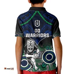 Warriors Rugby Kid Polo Shirt NZ Aboriginal Mix Polynesian Pattern