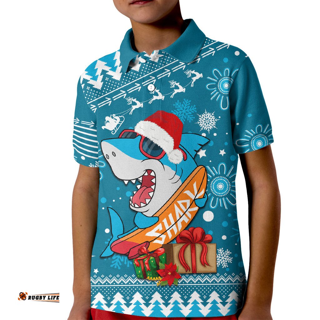 Custom Sharks Rugby Kid Polo Shirt Chirstmas Vibe-