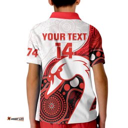 Custom Text And Number Swans Football Kid Polo Shirt Go Swannies Indigenous Art