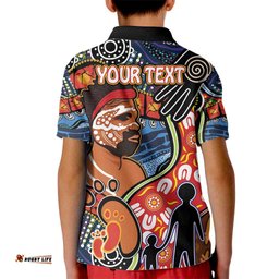 Dad and Son Footprint Father's Day Personalised Kid Polo Shirt Australian Aboriginal Art