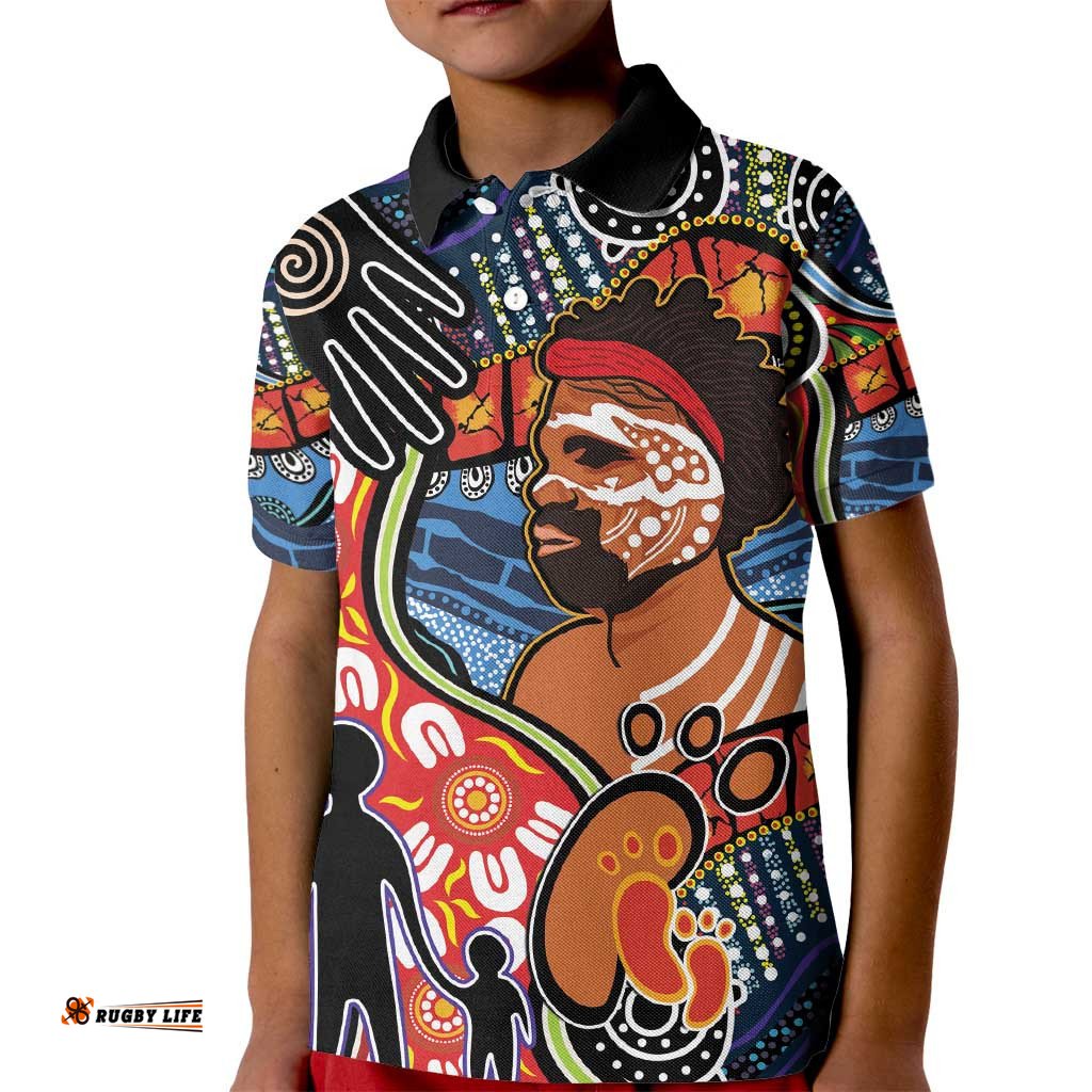 Dad and Son Footprint Father's Day Personalised Kid Polo Shirt Australian Aboriginal Art
