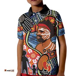 Dad and Son Footprint Father's Day Personalised Kid Polo Shirt Australian Aboriginal Art