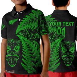 Custom Personalised New Zealand Haka Rugby Maori Polo Shirt KID Silver Fern Vibes - Green