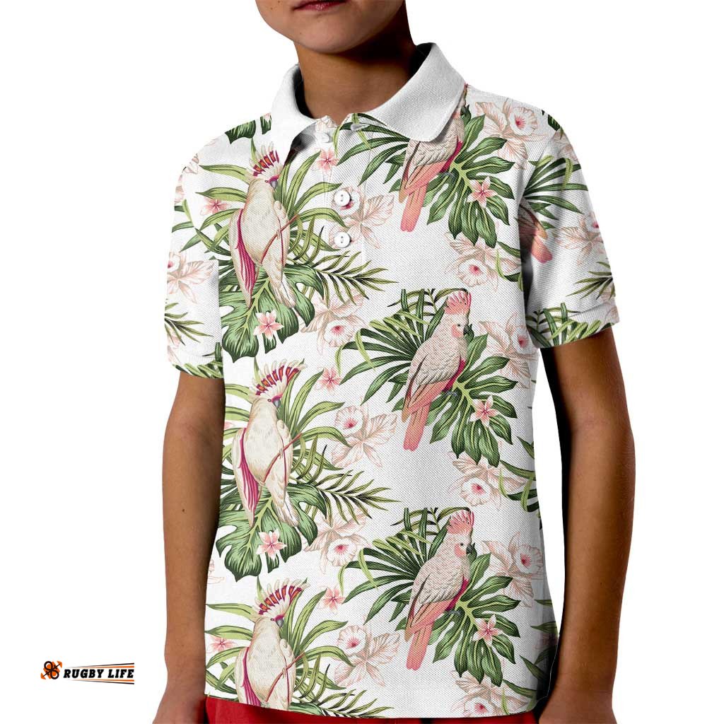 Australia Pink Cockatoo Kid Polo Shirt Aussie Orchids - Seamless Pattern
