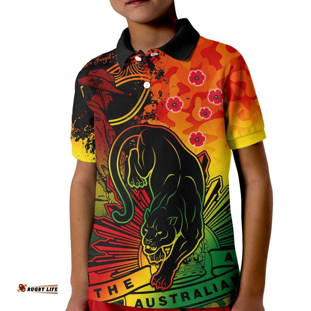Custom Text And Number NRL ANZACPanthers Kid Polo Shirt Camouflage