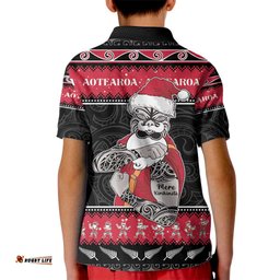 New Zealand Santa Tiki Christmas Kid Polo Shirt Meri Kirihimete