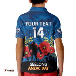 Custom Geelong Football ANZAC Kid Polo Shirt Gallipoli Camouflage With Poppies