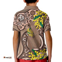 Australia Cute Quokka Kid Polo Shirt Indigenous Art With Golden Wattle
