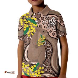 Australia Cute Quokka Kid Polo Shirt Indigenous Art With Golden Wattle