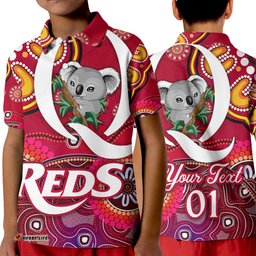 Custom Personalised Queensland Reds Aboriginal Polo Shirt KID Koala Indigenous Vibes