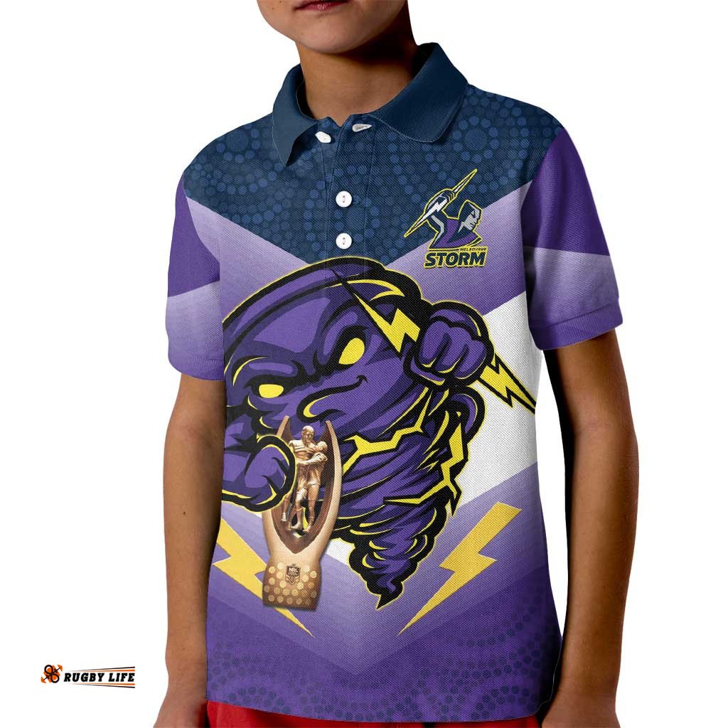 Personalised Storm Rugby 2024 Kid Polo Shirt Mascot With Trophy Go Champions Aboriginal Art