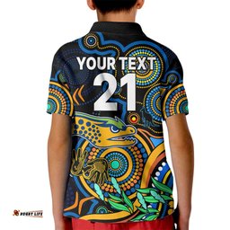 Custom Eels Rugby Aboriginal Art Kid Polo Shirt NAIDOC Indigenous Tribal